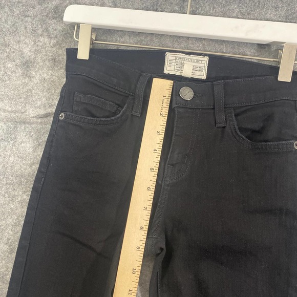 Current/Elliot Jeans 25 Black Denim Mid Rise Skinny Distressed - Picture 7 of 10